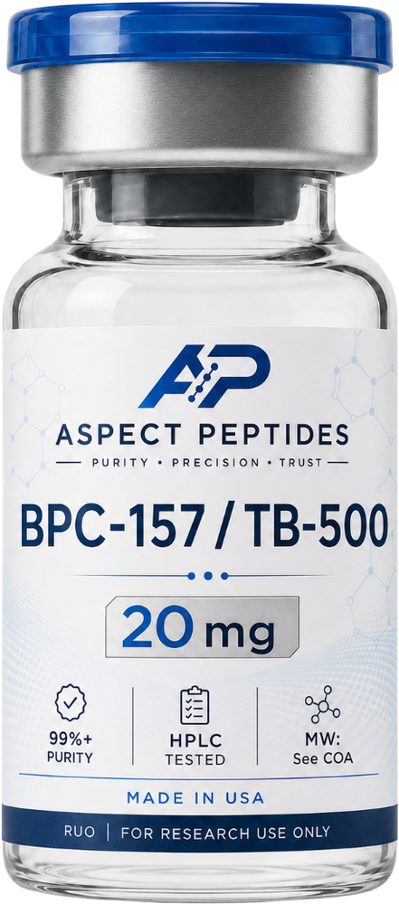 Aspect Peptides BPC-157 / TB-500 research vial — 99%+ purity, HPLC tested