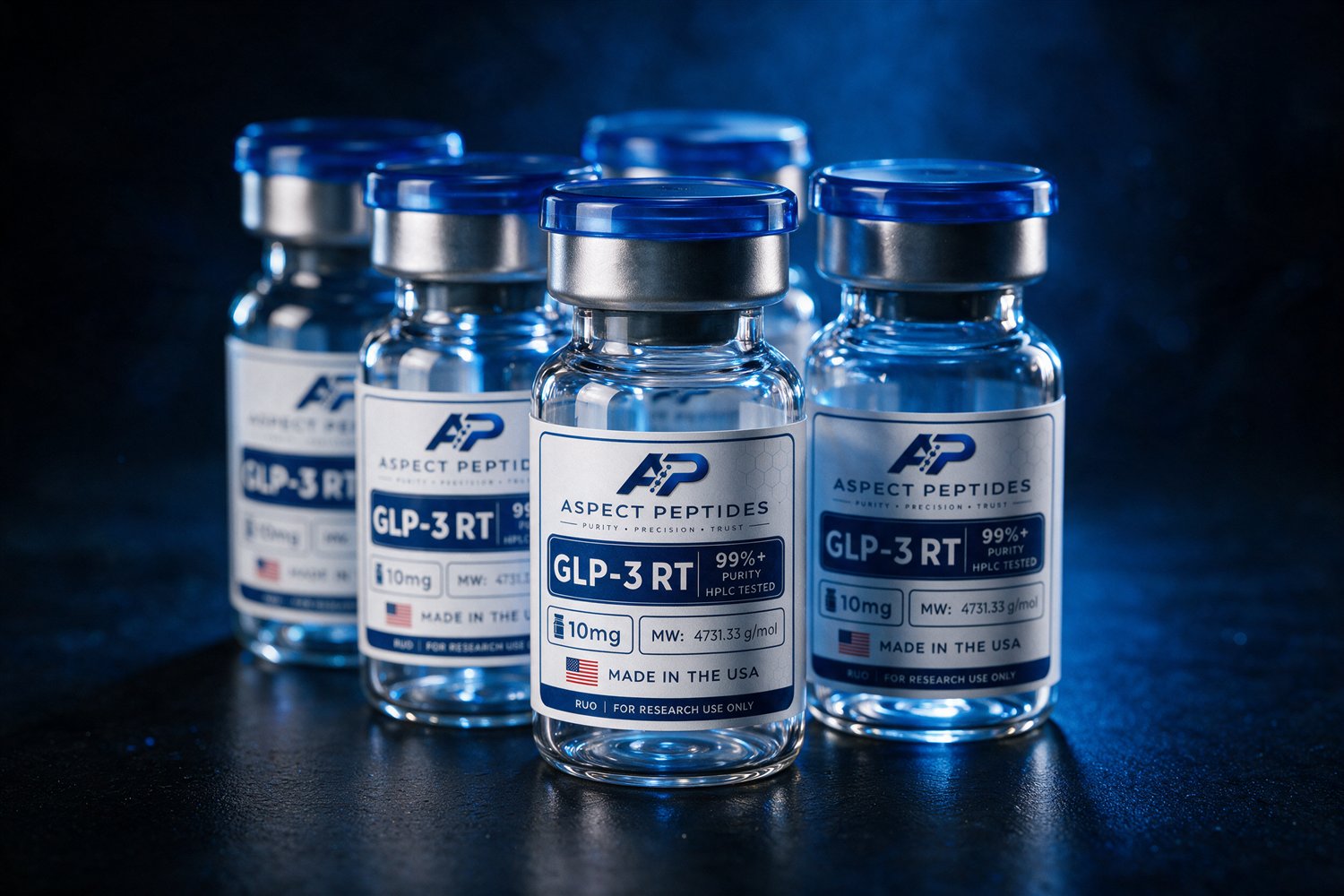 A stack of Aspect Peptides research vials